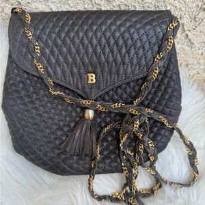 Bally quilted leather crossbody bag w twisted chain and tassel rare gray color